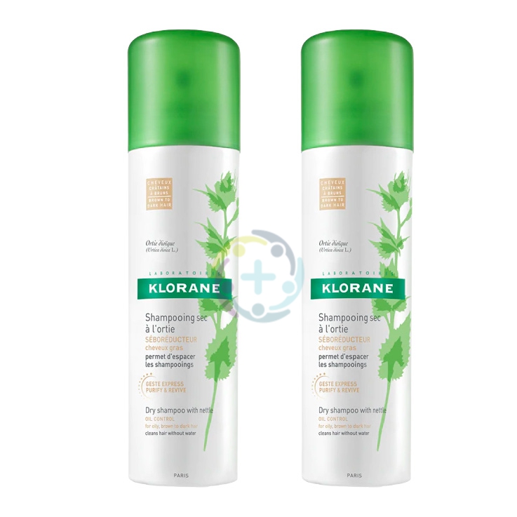Klorane Capelli Linea Ortica Cute Grassa Shampoo Secco Capelli Castani 2x150 ml